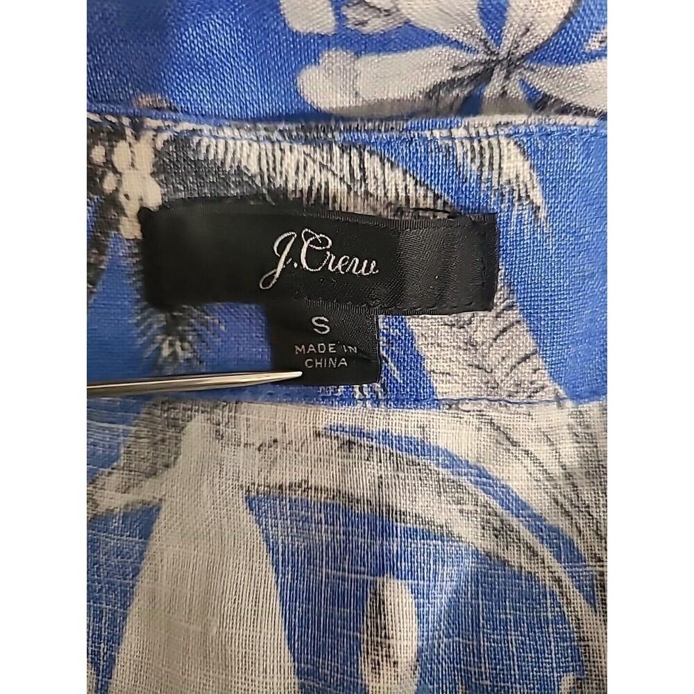J Crew Blue White Floal Tropical Cap Sleeve Key Whole Back Round Neck Top Small - Picture 5 of 8